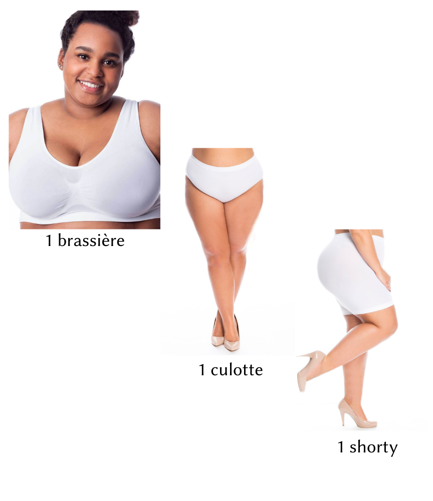 Coordinado 3 piezas talla grande (1 brasier + 1 braguita + 1 shorty) 