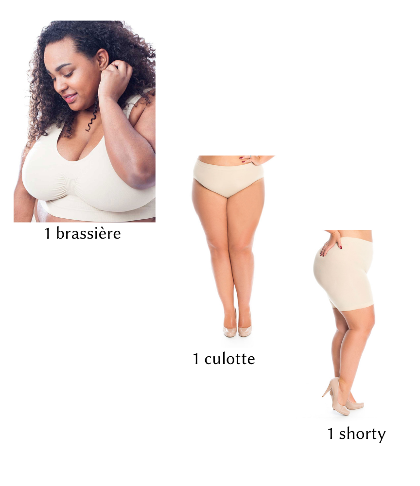 Coordinado 3 piezas talla grande (1 brasier + 1 braguita + 1 shorty) 
