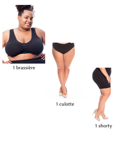 Coordinado 3 piezas talla grande (1 brasier + 1 braguita + 1 shorty) 